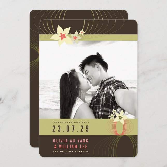 Ikebana Frangipani Rosa Tropical Flowers Bröllop Inbjudningar (Fram/baksida)