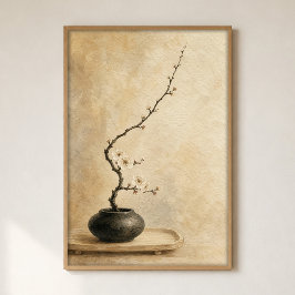 Ikebana-gren i en mörk vas Vattenfärgposter Poster