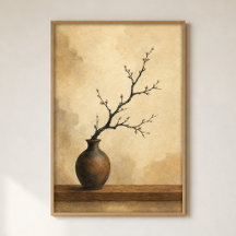 Ikebana-gren Vattenfärg Cottagecore-konstaffisch