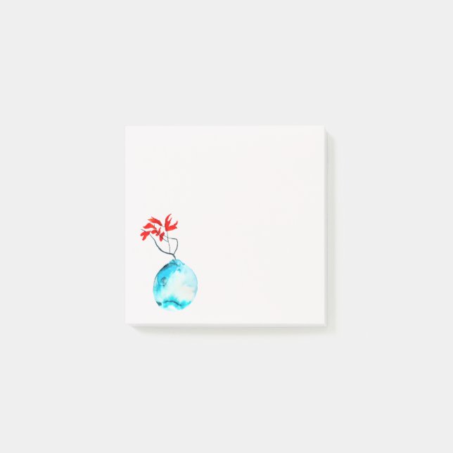 Ikebana vattenfärgsblå vas post-it block (Framsida)