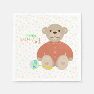 Iklädd korallbaby shower för nalle pappersservett