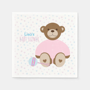 Iklädd rosa baby shower för nalle pappersservett