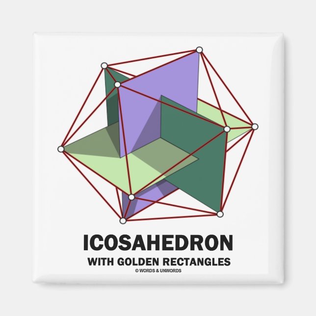 Ikohedron med gyllene rektanglar (geometri) magnet (Framsidan)