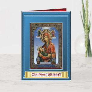 Ikon av Mary och barnet Jesus Helgkort