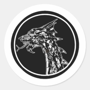 Ikon för Black and White Welsh Dragon Silhouette L Runt Klistermärke