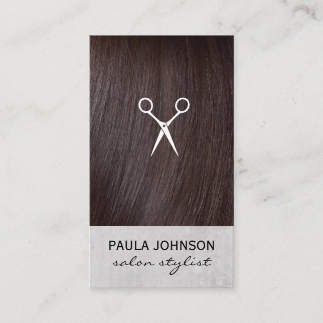 Ikon för Brunette Hair och Salon Scissors Visitkort (Framsida)