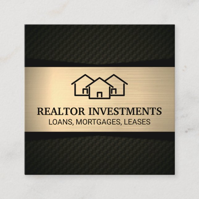 Ikon för hem | Metallisk Guld | Svart mönster Fyrkantigt Visitkort (Framsida)