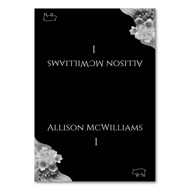 Ikon för Modern Blommigt Black and White-Gris Bordsnummer (Framsidan)