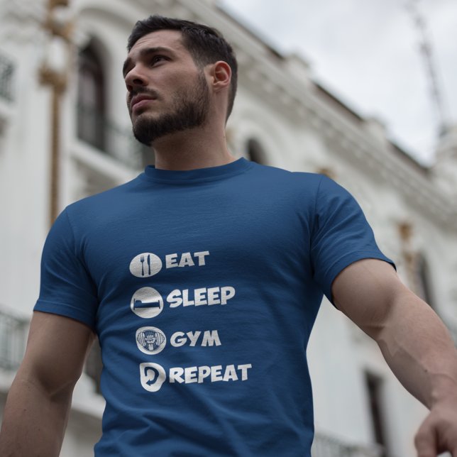 Ikon för mörk blått Eat-viloläge för upprepning T Shirt (Workout Every Day!)