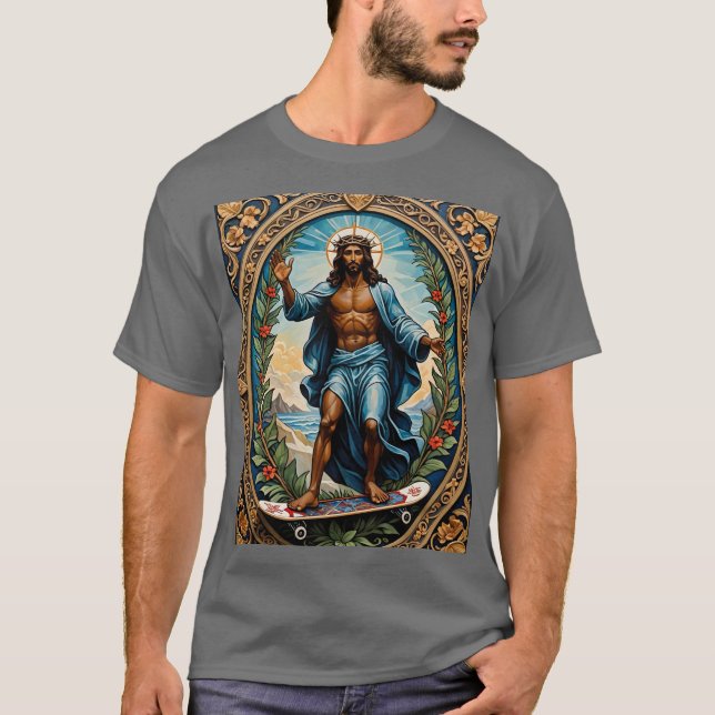 Ikon för skateboarding Jesus Heliga T Shirt (Framsida)