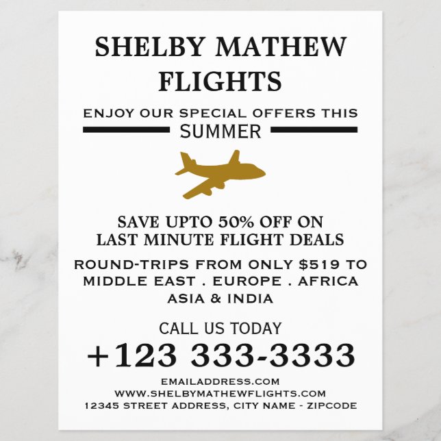 Ikon guld Flygplan, reklamflygbiljett Reklamblad (Framsidan)