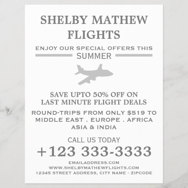 Ikon silver Flygplan, reklamflygbiljett Reklamblad (Framsidan)