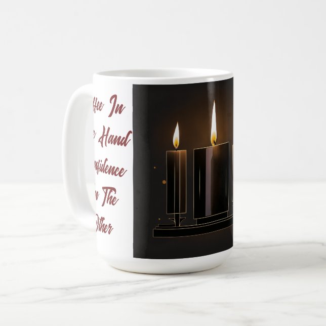 Ikonbelysningsstyrka för shabbat Candles' 15-Oz Kaffemugg (Framsida vänster)