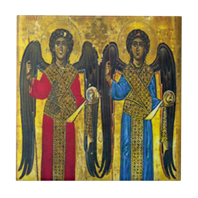 Ikonen Ceramic Tile, St. Michael och St. Gabriel Kakelplatta (Framsidan)