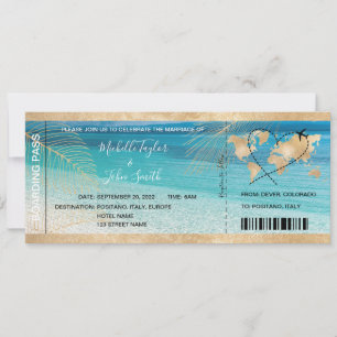Ikonen Destinationsbröllop Boarding Pass Heart Fly Inbjudningar