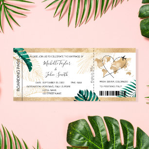Ikonen Destinationsbröllop Boarding Pass Heart Fly Inbjudningar