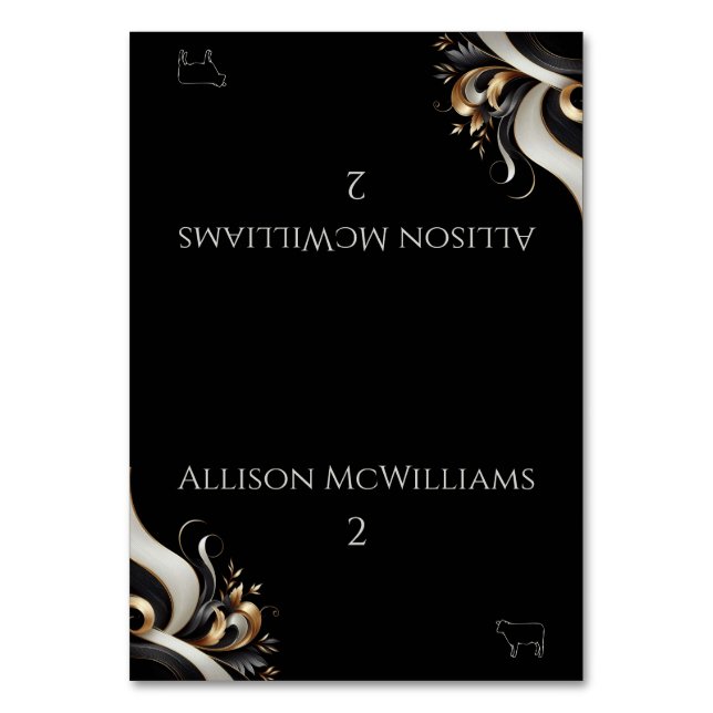 Ikonen Modern Elegant Black och Guld Kött Bordsnummer (Framsidan)