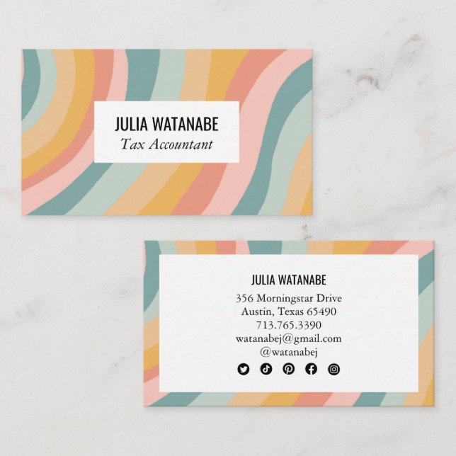 Ikonen Pastel Rainbow Chic Minimalist Rand Social Visitkort (Fram/baksida)