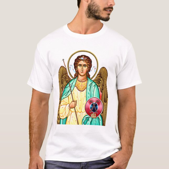 Ikonen Saint Archangel Gabriel Orthodox T Shirt (Framsida)