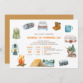 Ikoner för campingvattensfärg utomhus inbjudningar