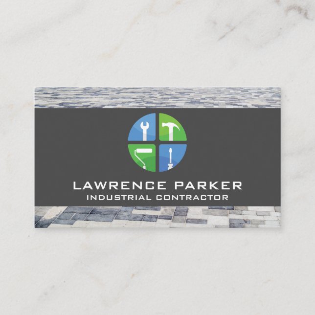 Ikoner för hemreparation i byggaren | Byggarbetare Visitkort (Framsida)