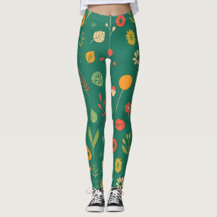 Ikoner för visuell Blommigt på Grönt Leggings