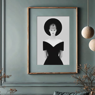 Ikonhalo: Chic Black Hat Monochrome Porträtt Poster
