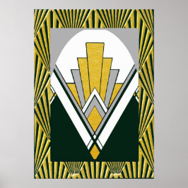 Ikonisk Art Deco-affisch. Guld, grå och svart. Poster