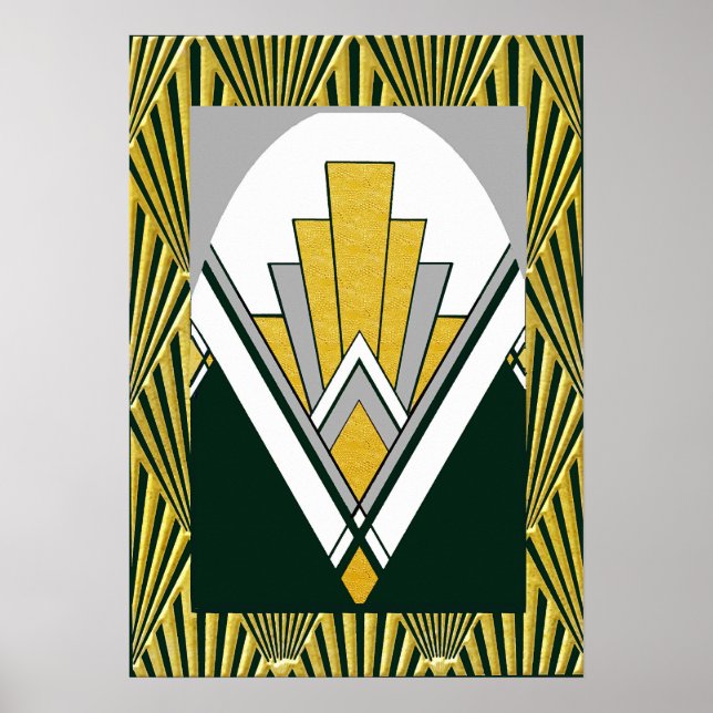 Ikonisk Art Deco-affisch. Guld, grå och svart. Poster (Framsidan)