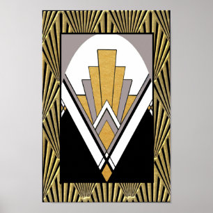 Ikonisk Art Deco Poster. Guld, grått och svart. Poster