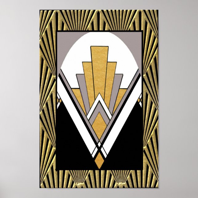 Ikonisk Art Deco Poster. Guld, grått och svart. Poster (Framsidan)