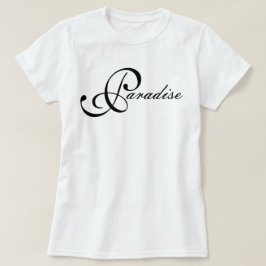 Ikonisk chic och minimal paradis skrift t shirt
