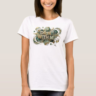 Ikonisk Färgrik Drick MED MIG Konstnärlig Motiv T Shirt