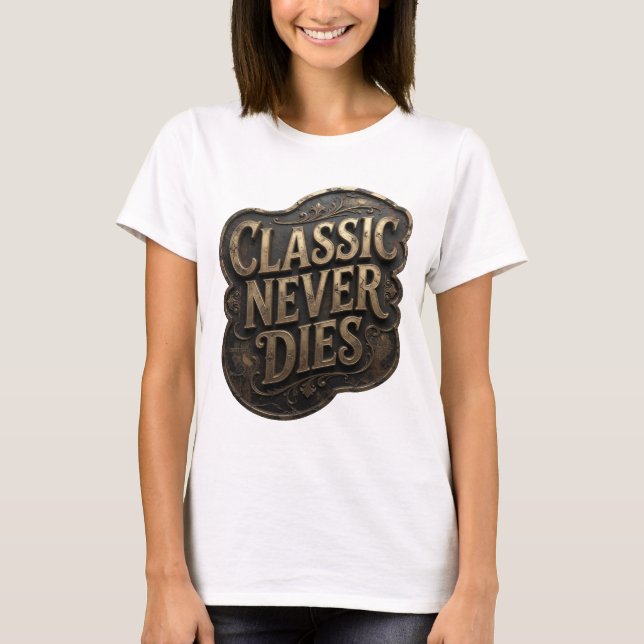 Ikonisk Gul CLASSIC NEVER DIES Uttalat T-shirt (Framsida)
