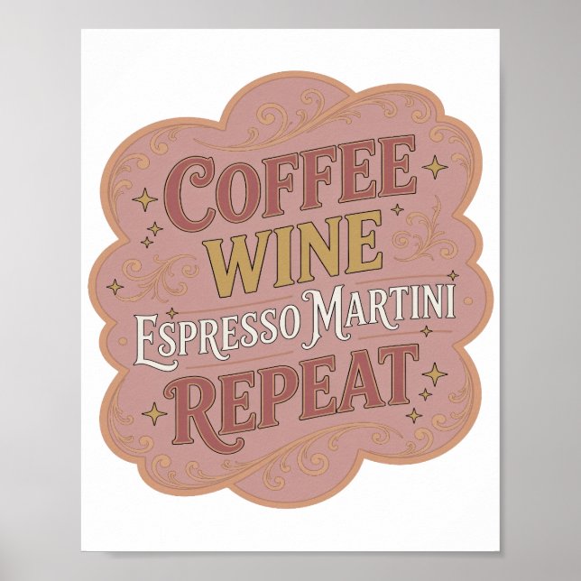 Ikonisk Guld KAFFE VIN ESPRESSO MARTINI REPETERAR Poster (Framsidan)