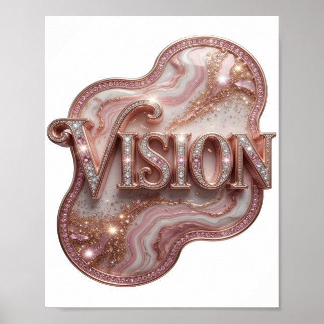 Ikonisk guldbaserad VISION 3D Text Konst Poster (Framsidan)