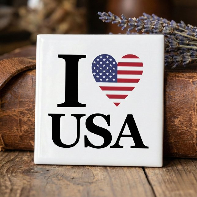 Ikonisk "I ❤️ USA" keramiskt dekorplatta Kakelplatta ("I ❤️ USA" Ceramic Accent Tile)