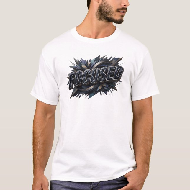 Ikonisk marinblå FOKUSERAD textdesign T Shirt (Framsida)