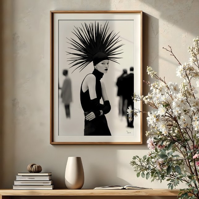 Ikonisk närvaro: Avantgarde-monokrom mode Poster (Skapare uppladdad)