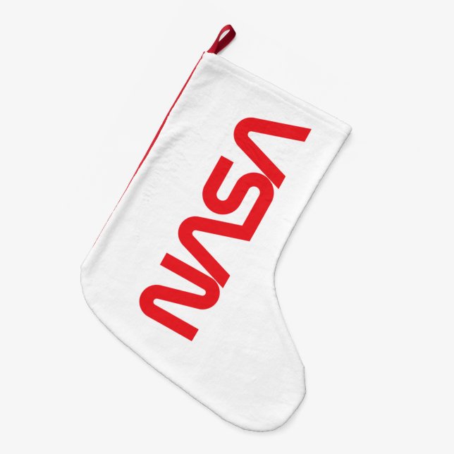 Ikonisk NASA Circa Helgdag Stocking (Rocket White) Stor Julstrumpa (Framsidan (Hängande))