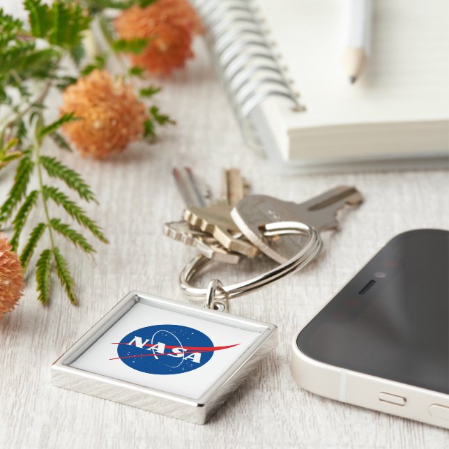 Ikonisk NASA Prestige Square Keychain (metall, L/S Fyrkantig Silverfärgad Nyckelring (Sidan)