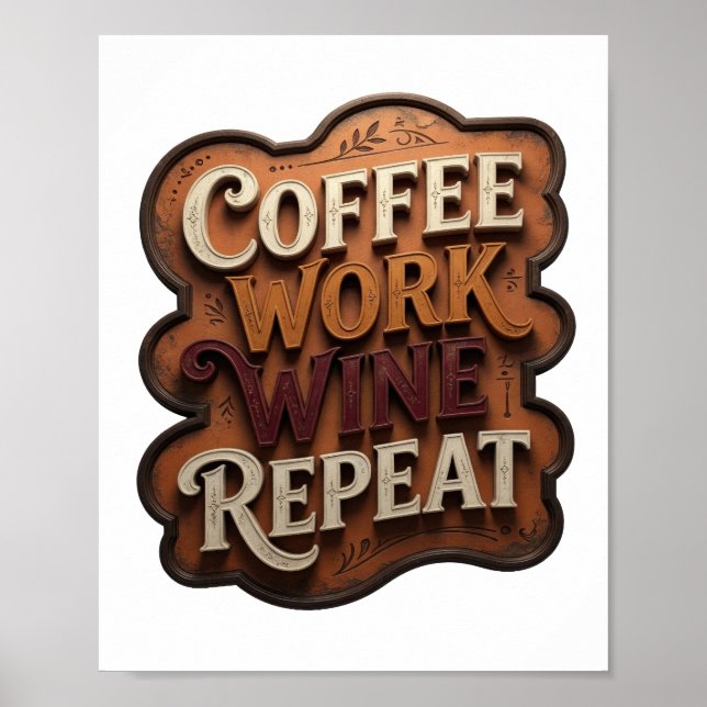 Ikonisk Orange KAFFE ARBETE VIN UPPREPA Tryck (Framsidan)
