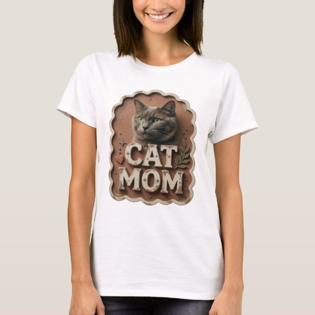 Ikonisk Orange KATT MAMMA Tryck T Shirt (Framsida)
