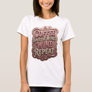 Ikonisk Rosa KAFFE RÄDDA VÄRLDEN VIN UPPREPA v2 T Shirt