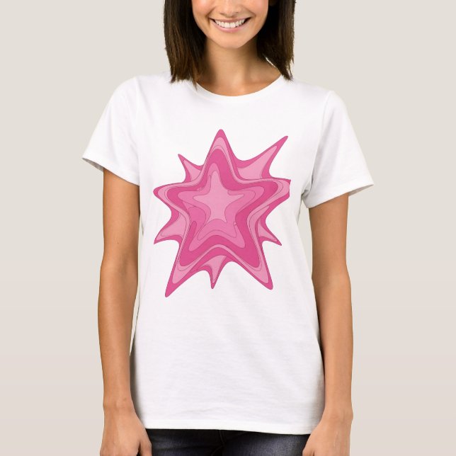 Ikonisk Rosa PINK STAR Deklaration Design T Shirt (Framsida)