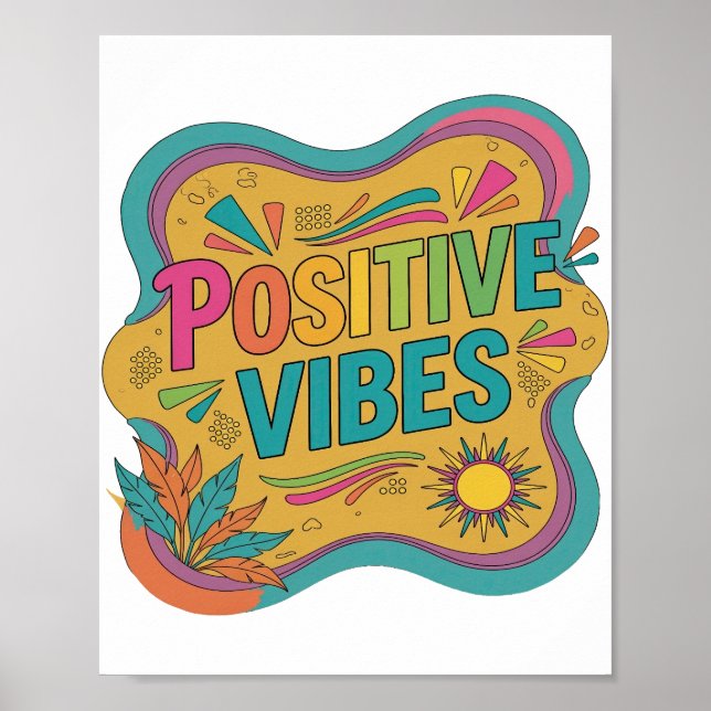 Ikonisk Rosa POSITIVA VIBRATIONER Statement Design Poster (Framsidan)