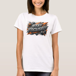 Ikonisk Rosa STAY FOCUSED 3D Text Konst T Shirt