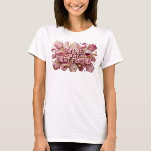Ikonisk Rosa VIN ÄR MIN BÄSTA VÄN Konstnärligt Mot T Shirt