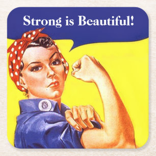 Ikonisk Rosie Riveter Strong är vacker! Coola Underlägg Papper Kvadrat