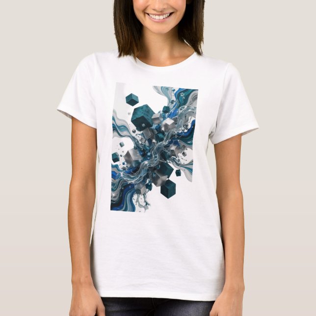 Ikonisk Silver ABSTRAKT KONST Design T Shirt (Framsida)